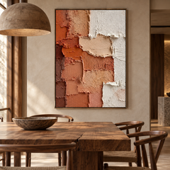 Earthy Layers – Hand-Painted 3D Terracotta & Cream Heavy Impasto Textured Canvas Wall Art | Vertical Wabi-Sabi Framed Artwork TEXVAS | Textured Canvas Art