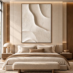 Serenity Waves – Hand-Painted 3D Cream & Beige Organic Wave Relief Canvas Wall Art | Vertical Minimalist Wabi-Sabi Framed Artwork TEXVAS | Textured Canvas Art