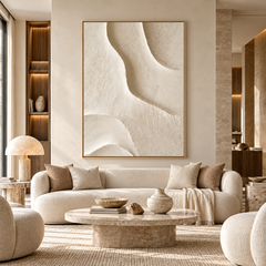 Serenity Waves – Hand-Painted 3D Cream & Beige Organic Wave Relief Canvas Wall Art | Vertical Minimalist Wabi-Sabi Framed Artwork TEXVAS | Textured Canvas Art