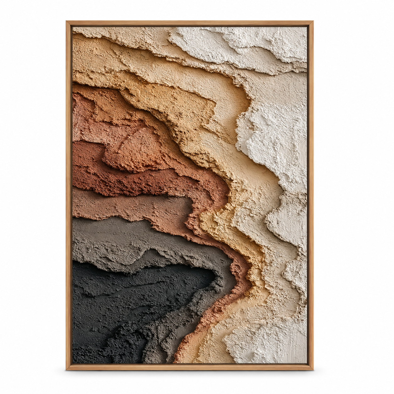 Large Vertical 3D Textured Terracotta and Black Canvas Wall Art – Hand-Painted Canyon Rock Strata Plaster Oil Painting, Modern Wabi-Sabi Earthy Impasto Artwork for Entryway & Living Room Decor TEXVAS | Textured Canvas Art