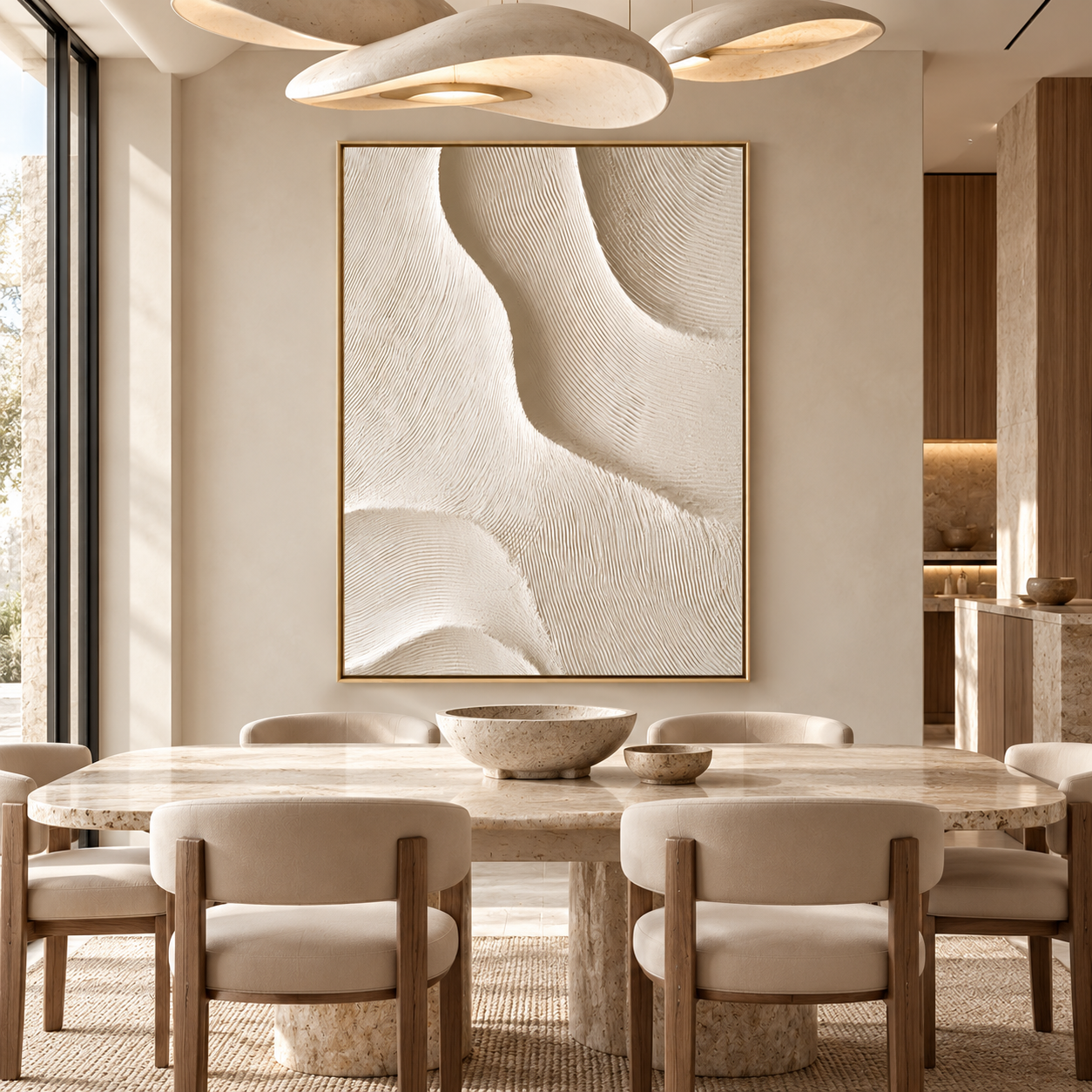 Serenity Waves – Hand-Painted 3D Cream & Beige Organic Wave Relief Canvas Wall Art | Vertical Minimalist Wabi-Sabi Framed Artwork TEXVAS | Textured Canvas Art