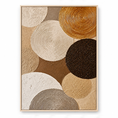 Large Vertical 3D Textured Geometric Canvas Wall Art – Hand-Painted Gold and Neutral Circles Plaster Oil Painting, Mid-Century Modern Concentric Ring Impasto Artwork for Entryway & Living Room Decor TEXVAS | Textured Canvas Art