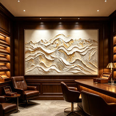 [Golden Peaks] Abstract Textured Relief Painting — Mountain Serenity Series | Ethereal Summit | Luxurious 3D Wall Art