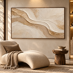 Golden Dunes – Hand-Painted 3D Sand & Cream Textured Canvas Wall Art | Minimalist Earthy Wabi-Sabi Framed Artwork TEXVAS | Textured Canvas Art