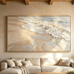 Coastal Serenity 3D Texture Art – Hand-Painted Ocean Shoreline (Abstract Seascape Horizontal Wall Decor)