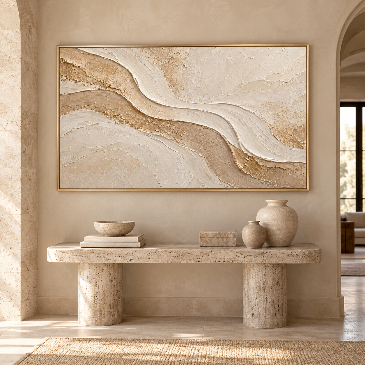 Golden Dunes – Hand-Painted 3D Sand & Cream Textured Canvas Wall Art | Minimalist Earthy Wabi-Sabi Framed Artwork TEXVAS | Textured Canvas Art