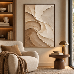 Large Vertical 3D Textured Neutral Canvas Wall Art – Hand-Painted Cream & Earth Tone Swirl Wave Plaster Oil Painting, Modern Wabi-Sabi Sand Dune Petal Palette Knife Art for Entryway & Bedroom Decor TEXVAS | Textured Canvas Art