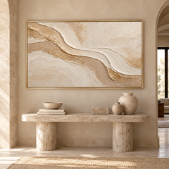 Golden Dunes – Hand-Painted 3D Sand & Cream Textured Canvas Wall Art | Minimalist Earthy Wabi-Sabi Framed Artwork TEXVAS | Textured Canvas Art