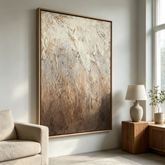 "Wabi-Sabi Serenity" – Neutral Abstract Heavy Textured Impasto Canvas Art (Washed Earth-Tone Framed Wall Decor)