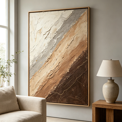 "Earthy Strata" – Modern Neutral Abstract Textured Heavy Impasto Canvas Art (Framed Earth-Tone Wall Decor)