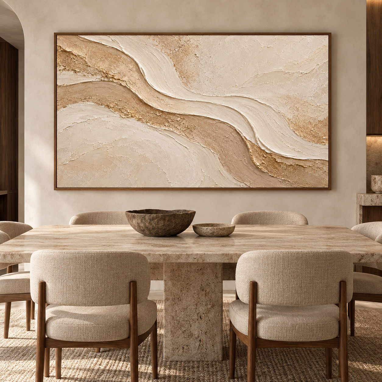 Golden Dunes – Hand-Painted 3D Sand & Cream Textured Canvas Wall Art | Minimalist Earthy Wabi-Sabi Framed Artwork TEXVAS | Textured Canvas Art