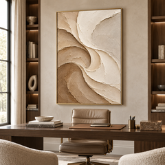 Large Vertical 3D Textured Neutral Canvas Wall Art – Hand-Painted Cream & Earth Tone Swirl Wave Plaster Oil Painting, Modern Wabi-Sabi Sand Dune Petal Palette Knife Art for Entryway & Bedroom Decor TEXVAS | Textured Canvas Art