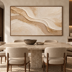 Golden Dunes – Hand-Painted 3D Sand & Cream Textured Canvas Wall Art | Minimalist Earthy Wabi-Sabi Framed Artwork TEXVAS | Textured Canvas Art