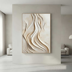 3D Ocean Waves Textured Wall Art Large Wabi-Sabi Wall Art Minimalist Painting on Canvas Fashion Plaster Wall Art Modern Living Room Decor
