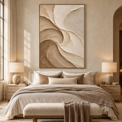 Large Vertical 3D Textured Neutral Canvas Wall Art – Hand-Painted Cream & Earth Tone Swirl Wave Plaster Oil Painting, Modern Wabi-Sabi Sand Dune Petal Palette Knife Art for Entryway & Bedroom Decor TEXVAS | Textured Canvas Art