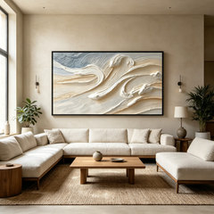 Modern Cream 3D Textured Wave Wall Decor – Large Horizontal Hand-Painted Oil Painting for Living Room & Bedroom TEXVAS | 100% Hand-Painted Textured & Impasto Wall Art