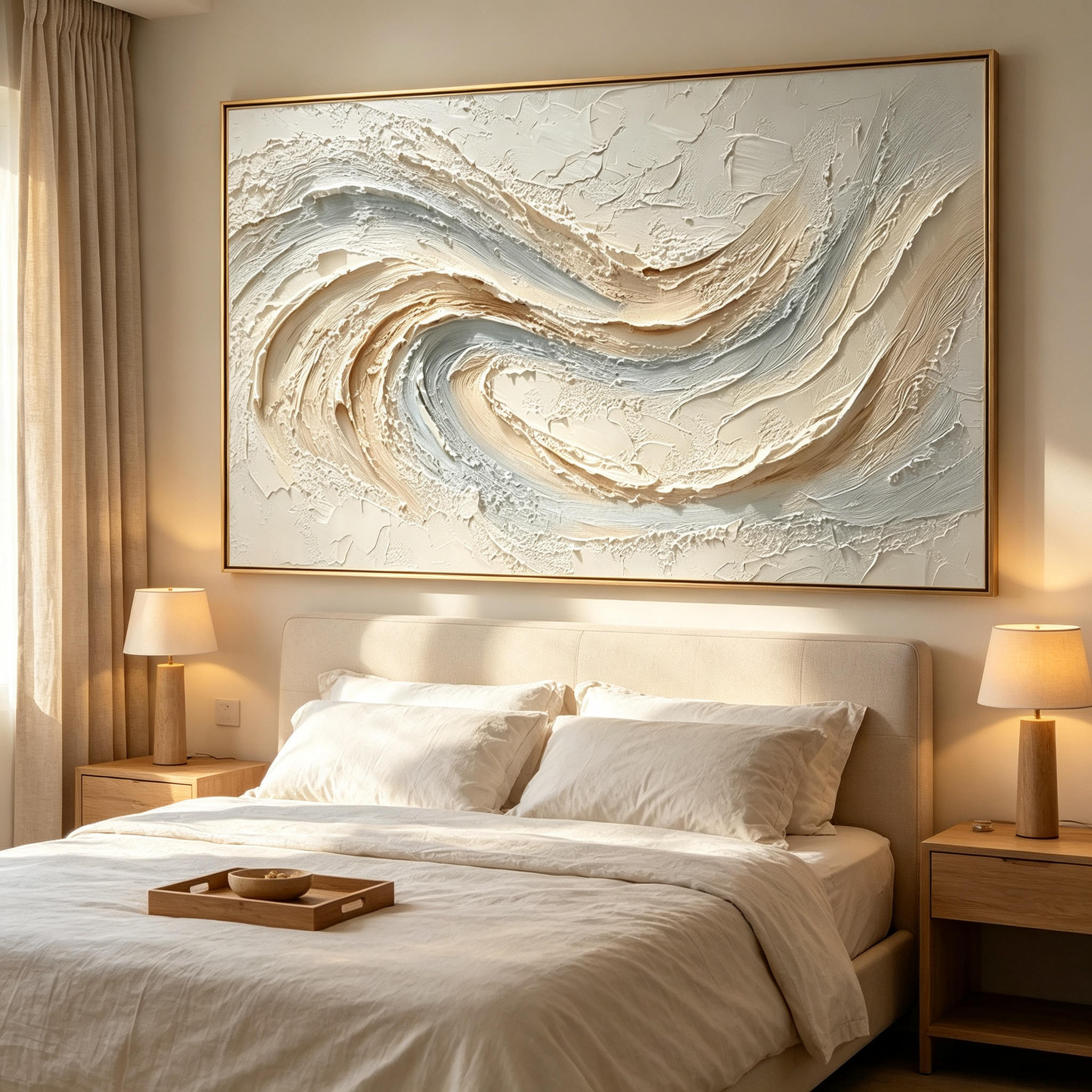 Serene Current – Hand-Sculpted 3D Swirl Textured Canvas Wall Art | Minimalist Coastal Wabi-Sabi Framed Artwork TEXVAS | Textured Canvas Art
