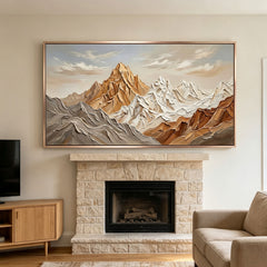 Majestic Mountain Peak Relief | Large Handmade 3D Textured Canvas Art for Contemporary Statement Wall Decor