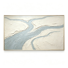 Meandering Stream – Hand-Painted 3D River & Valley Textured Canvas Wall Art | Minimalist Wabi-Sabi Framed Artwork TEXVAS | Textured Canvas Art