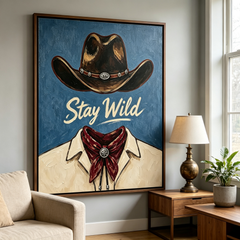 "Stay Wild" Textured Western Canvas Art – Framed Impasto Cowboy Painting