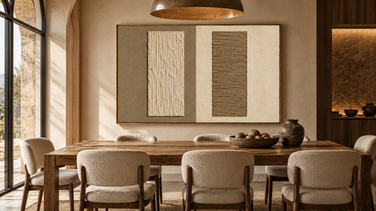 Large Horizontal 3D Textured Geometric Canvas Wall Art – Hand-Painted Beige & Taupe Plaster Oil Painting, Modern Wabi-Sabi Minimalist Combed Texture Palette Knife Art for Living Room Over Sofa & Bedroom Decor TEXVAS | Textured Canvas Art
