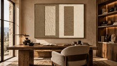 Large Horizontal 3D Textured Geometric Canvas Wall Art – Hand-Painted Beige & Taupe Plaster Oil Painting, Modern Wabi-Sabi Minimalist Combed Texture Palette Knife Art for Living Room Over Sofa & Bedroom Decor TEXVAS | Textured Canvas Art