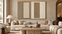 Large Horizontal 3D Textured Geometric Canvas Wall Art – Hand-Painted Beige & Taupe Plaster Oil Painting, Modern Wabi-Sabi Minimalist Combed Texture Palette Knife Art for Living Room Over Sofa & Bedroom Decor TEXVAS | Textured Canvas Art