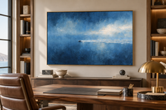 Large Horizontal Blue Seascape Canvas Wall Art – Hand-Painted Speedboat Ocean Waves Oil Painting, Modern Abstract Textured Navy Blue Seascape Artwork for Living Room Over Sofa & Bedroom Decor TEXVAS | Textured Canvas Art
