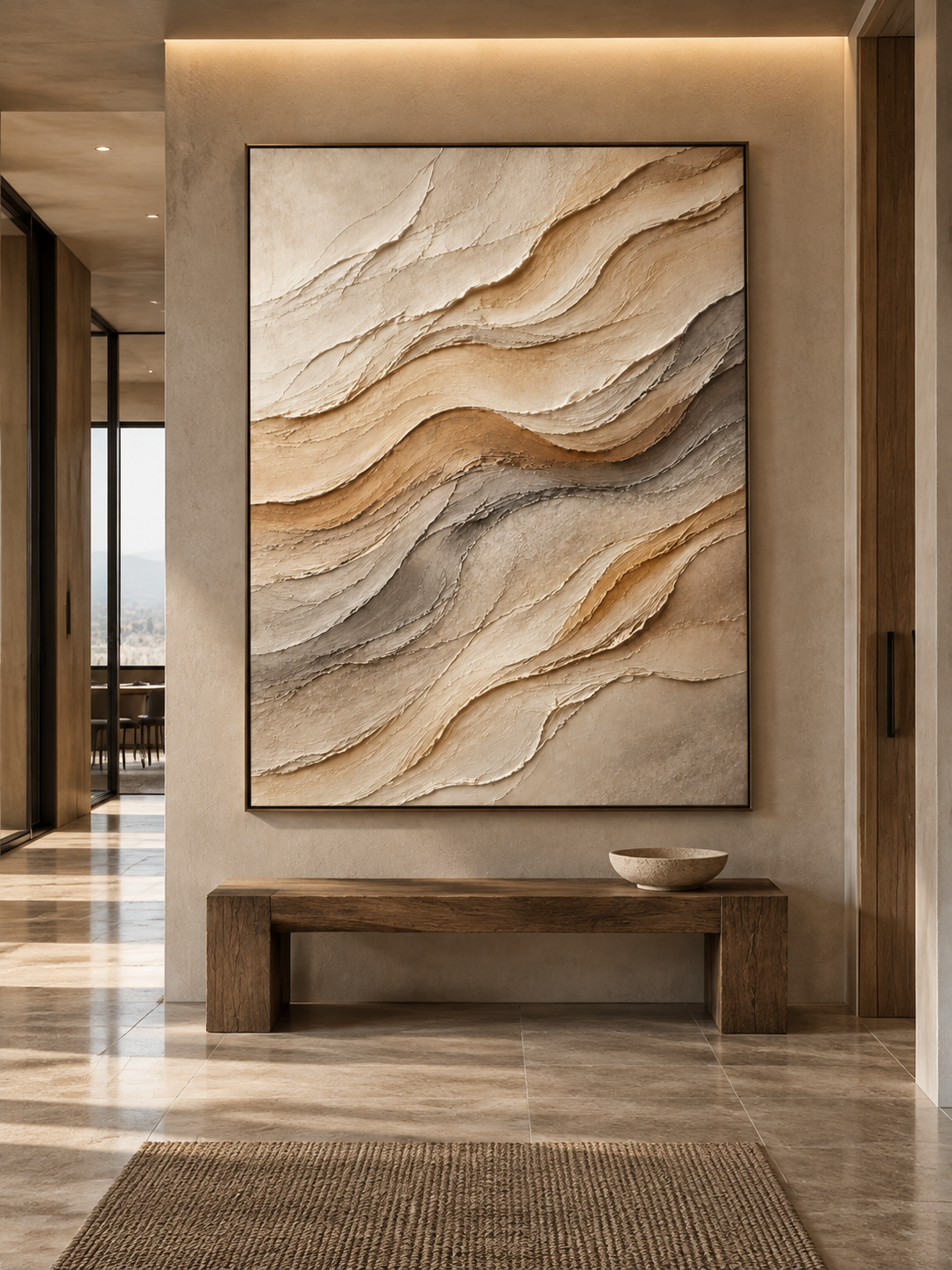 Large Vertical 3D Textured Neutral Canvas Wall Art – Hand-Painted Beige & Taupe Sand Dune Wave Plaster Oil Painting, Modern Wabi-Sabi Desert Strata Palette Knife Impasto Art for Entryway & Bedroom Decor TEXVAS | Textured Canvas Art