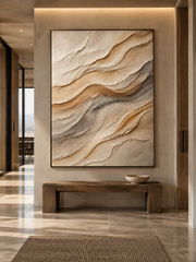 Large Vertical 3D Textured Neutral Canvas Wall Art – Hand-Painted Beige & Taupe Sand Dune Wave Plaster Oil Painting, Modern Wabi-Sabi Desert Strata Palette Knife Impasto Art for Entryway & Bedroom Decor TEXVAS | Textured Canvas Art