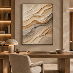 Large Vertical 3D Textured Neutral Canvas Wall Art – Hand-Painted Beige & Taupe Sand Dune Wave Plaster Oil Painting, Modern Wabi-Sabi Desert Strata Palette Knife Impasto Art for Entryway & Bedroom Decor TEXVAS | Textured Canvas Art