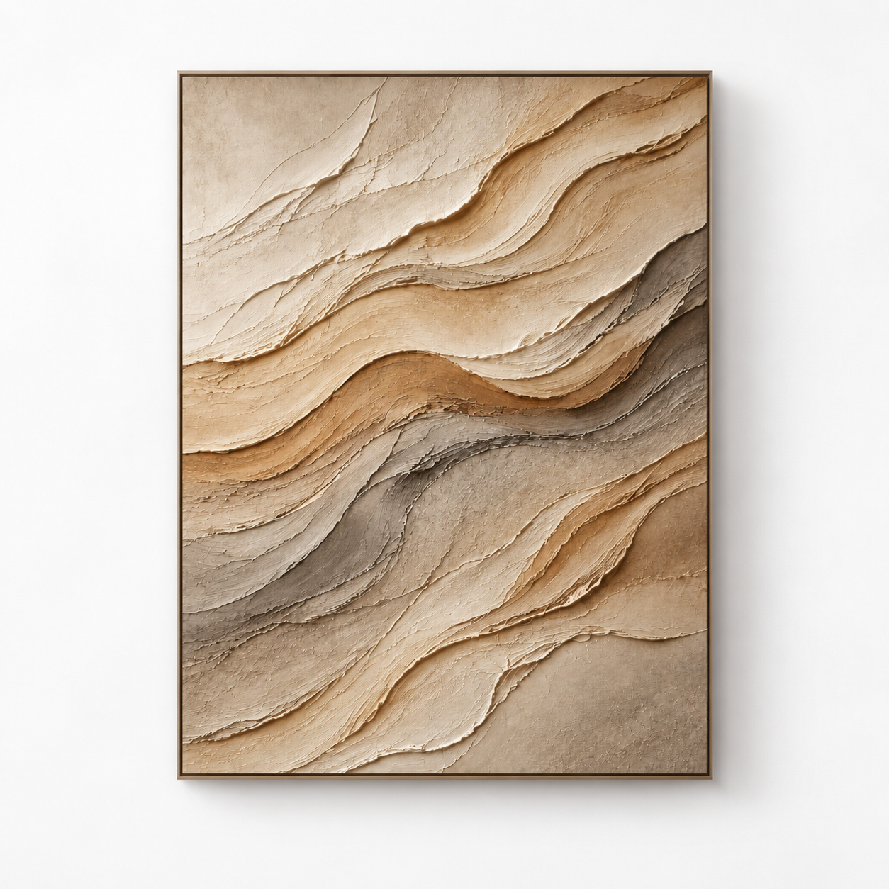 Large Vertical 3D Textured Neutral Canvas Wall Art – Hand-Painted Beige & Taupe Sand Dune Wave Plaster Oil Painting, Modern Wabi-Sabi Desert Strata Palette Knife Impasto Art for Entryway & Bedroom Decor TEXVAS | Textured Canvas Art