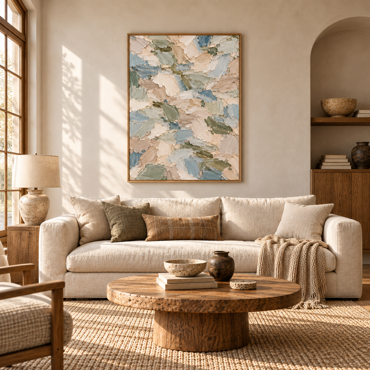 Large Vertical 3D Textured Sage Green Canvas Wall Art – Hand-Painted Forest Green & Oatmeal Palette Knife Oil Painting, Modern Abstract Heavy Impasto Mosaic Artwork for Entryway & Bedroom Decor TEXVAS | Textured Canvas Art