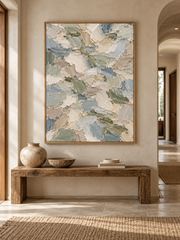 Large Vertical 3D Textured Canvas Wall Art – Hand-Painted Sage Green & Coastal Blue Mosaic Plaster Oil Painting, Modern Abstract Palette Knife Heavy Impasto Art for Entryway & Bedroom Decor TEXVAS | Textured Canvas Art
