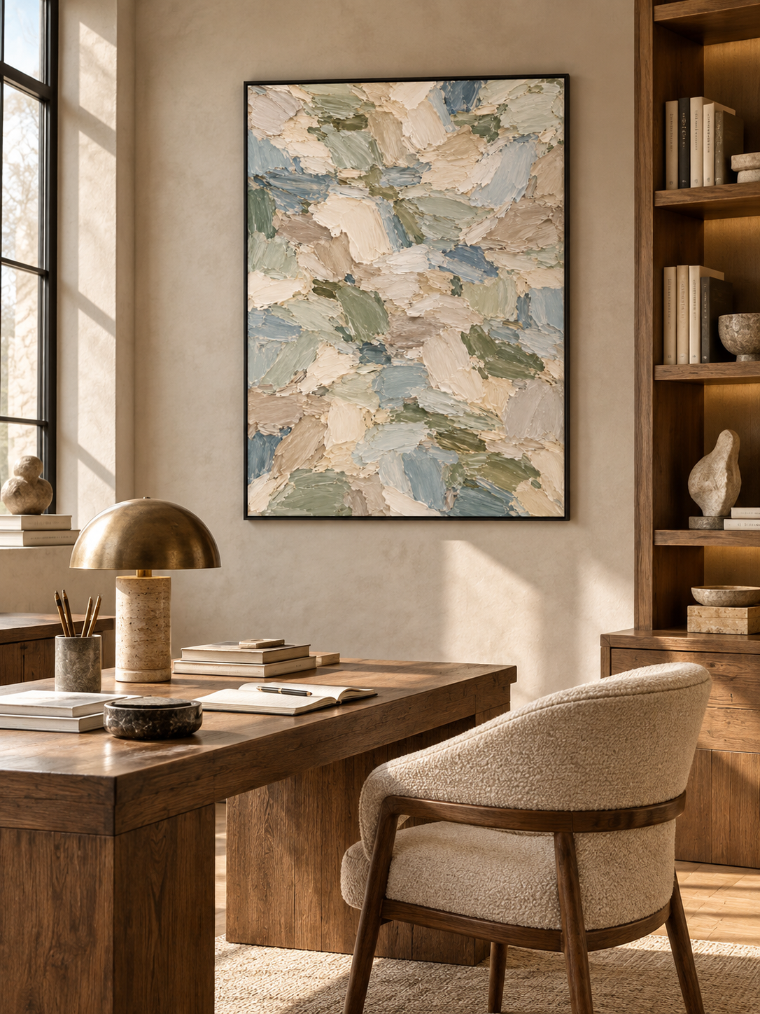 Large Vertical 3D Textured Canvas Wall Art – Hand-Painted Sage Green & Coastal Blue Mosaic Plaster Oil Painting, Modern Abstract Palette Knife Heavy Impasto Art for Entryway & Bedroom Decor TEXVAS | Textured Canvas Art