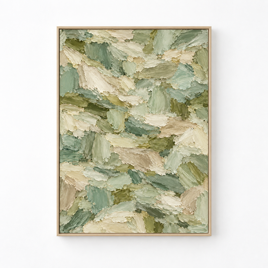 Large Vertical 3D Textured Sage Green Canvas Wall Art – Hand-Painted Forest Green & Oatmeal Palette Knife Oil Painting, Modern Abstract Heavy Impasto Mosaic Artwork for Entryway & Bedroom Decor TEXVAS | Textured Canvas Art