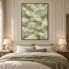 Large Vertical 3D Textured Sage Green Canvas Wall Art – Hand-Painted Forest Green & Oatmeal Palette Knife Oil Painting, Modern Abstract Heavy Impasto Mosaic Artwork for Entryway & Bedroom Decor TEXVAS | Textured Canvas Art