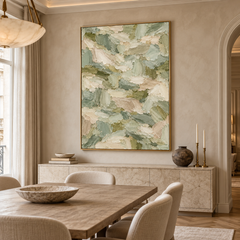 Large Vertical 3D Textured Sage Green Canvas Wall Art – Hand-Painted Forest Green & Oatmeal Palette Knife Oil Painting, Modern Abstract Heavy Impasto Mosaic Artwork for Entryway & Bedroom Decor TEXVAS | Textured Canvas Art