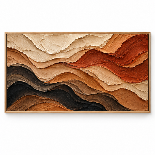 Large Horizontal 3D Textured Earth Tone Canvas Wall Art – Hand-Painted Terracotta & Black Desert Waves Impasto Oil Painting, Wabi-Sabi Canyon Palette Knife Art for Living Room Over Sofa & Bedroom Decor TEXVAS | Textured Canvas Art