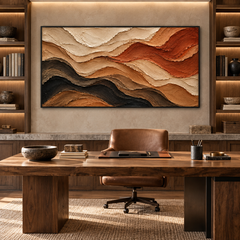 Large Horizontal 3D Textured Earth Tone Canvas Wall Art – Hand-Painted Terracotta & Black Desert Waves Impasto Oil Painting, Wabi-Sabi Canyon Palette Knife Art for Living Room Over Sofa & Bedroom Decor TEXVAS | Textured Canvas Art