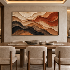 Large Horizontal 3D Textured Earth Tone Canvas Wall Art – Hand-Painted Terracotta & Black Desert Waves Impasto Oil Painting, Wabi-Sabi Canyon Palette Knife Art for Living Room Over Sofa & Bedroom Decor TEXVAS | Textured Canvas Art