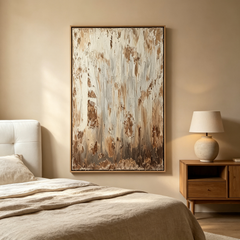"Rustic Timelessness" – Wabi-Sabi Heavy Textured Impasto Canvas Art (Neutral Distressed Earth-Tone Framed Wall Decor)