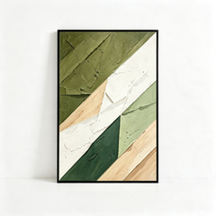 Modern Abstract Geometric 3D Texture Art – Hand-Painted Sage & Olive Green Color-Blocking (Vertical Wall Decor)