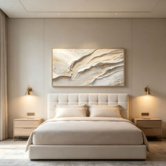 Modern Luxury 3D Texture Abstract Art Painting (Hand-Painted Cream & Gold Accented Horizontal Living Room Wall Decor)