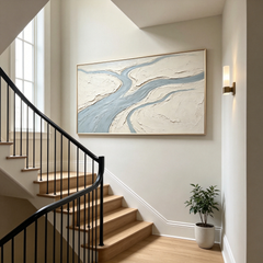 Meandering Stream – Hand-Painted 3D River & Valley Textured Canvas Wall Art | Minimalist Wabi-Sabi Framed Artwork TEXVAS | Textured Canvas Art