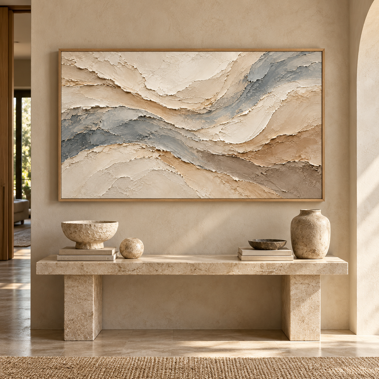 Coastal Canyon – Hand-Painted 3D Slate & Sand Textured Canvas Wall Art | Minimalist Wabi-Sabi Framed Artwork TEXVAS | Textured Canvas Art