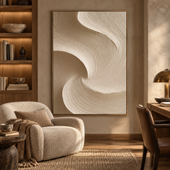 Large Vertical 3D Textured Neutral Canvas Wall Art – Hand-Painted Beige & Taupe Swirl Wave Plaster Oil Painting, Modern Wabi-Sabi Curved Combed Texture Palette Knife Art for Entryway & Bedroom Decor TEXVAS | Textured Canvas Art