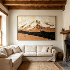 Handmade Abstract Mountain Oil Painting | Textured Earth-Tone Canvas Art with Gold Leaf | Modern Minimalist Landscape Wall Decor for Living Room#AA2600010
