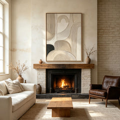 Modern Abstract Geometric 3D Texture Art – Hand-Painted Neutral Arches & Lines (Vertical Wall Decor)