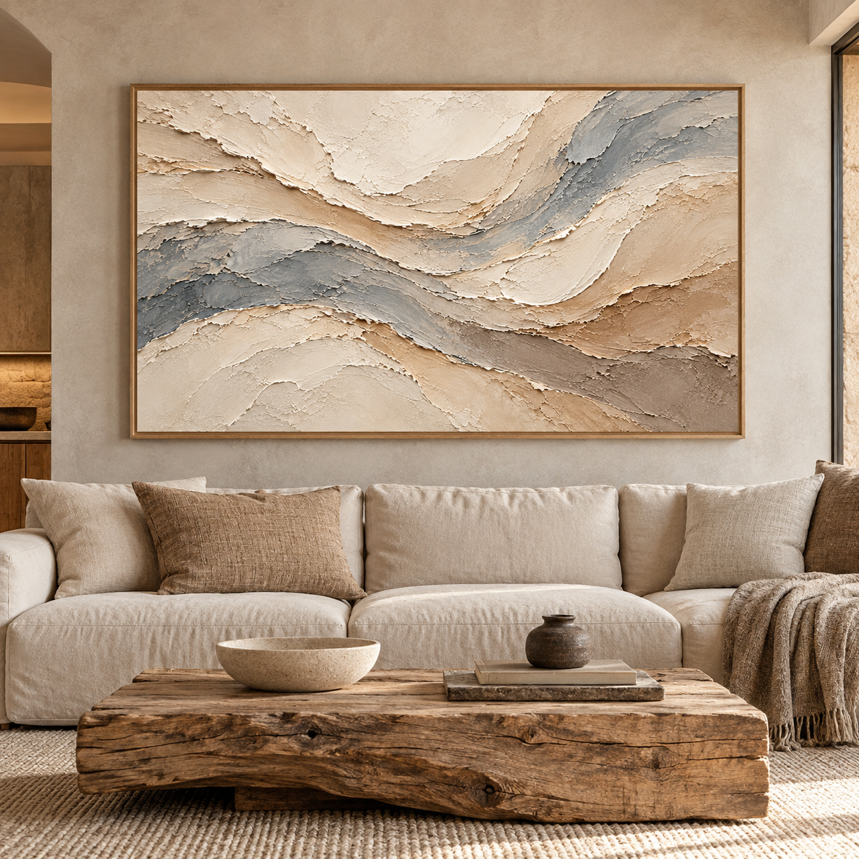 Coastal Canyon – Hand-Painted 3D Slate & Sand Textured Canvas Wall Art | Minimalist Wabi-Sabi Framed Artwork TEXVAS | Textured Canvas Art